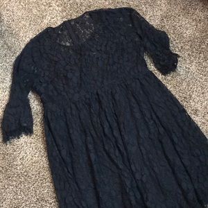 Women Plus Torrid Black 3/4 Sleeve Lace Mini Dress